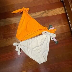 Orange and White Bikini bottoms set of two